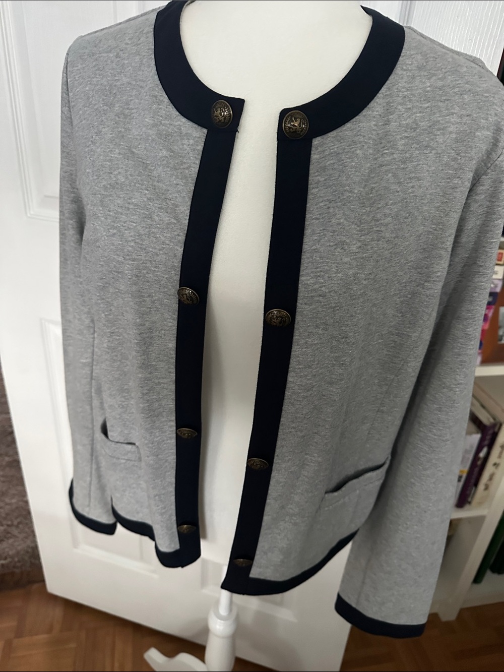 Tommy Hilfiger Gray and Navy Crewneck Button Cardigan